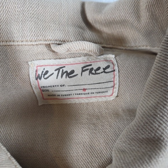 We The Free People After Hours Fringe Denim Jacket in Taupe Tan Size Medium - Picture 2 of 6